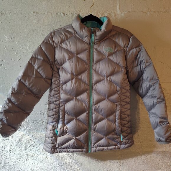 The North Face Gray Teal Zipper Puffer Jacket Girls Size XL (18) - Picture 9 of 13